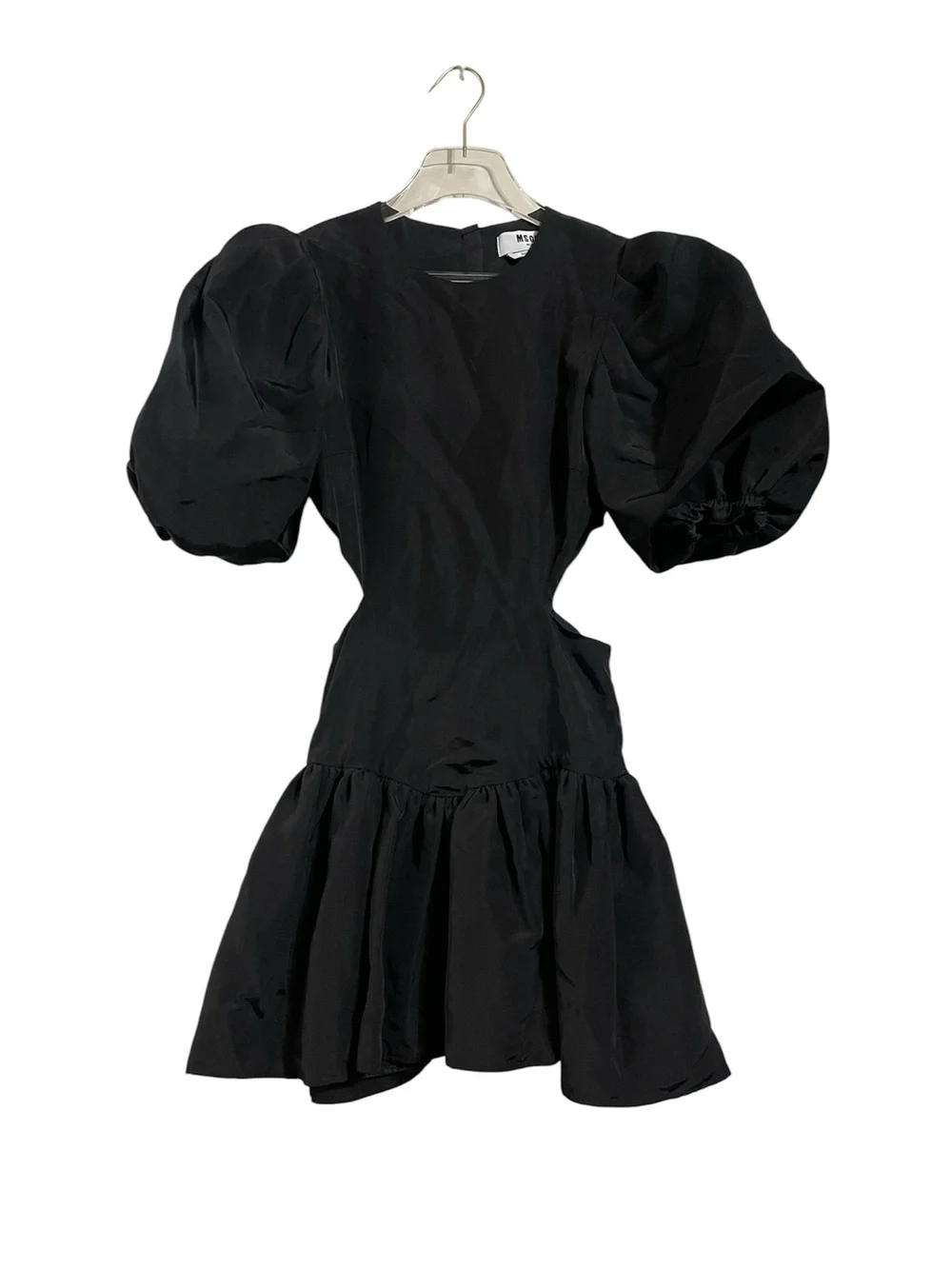 MSGM Black Balloon Sleeve Cut Out Mini Dress